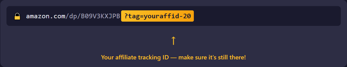 Browser URL showing affiliate tracking parameter
