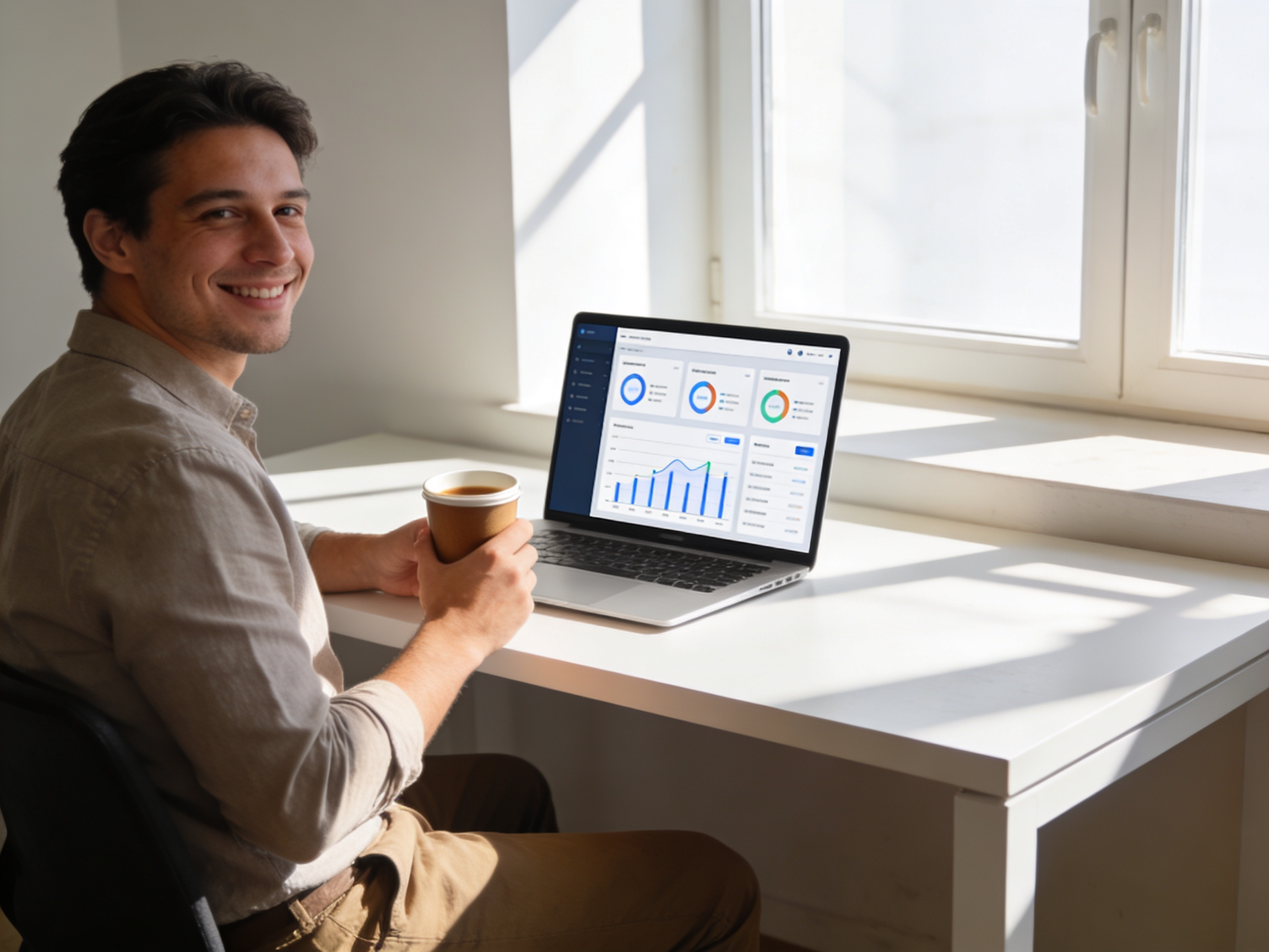 Successful affiliate marketer with organized digital workspace